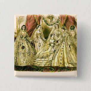 Victorian Wedding Art Print Fashion Dress 15 Cm Square Badge