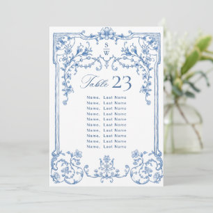 Victorian Wedding Blue Seating Chart Card