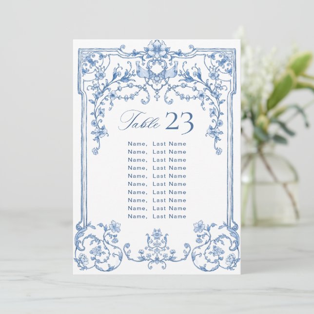 Victorian Wedding Blue Seating Chart Card (Standing Front)