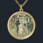 Victorian Wedding Bride and Groom Newlywed Bicycle Gold Plated Necklace<br><div class="desc">Vintage illustration love and romance Victorian wedding image featuring a bride in her wedding gown and veil and the groom in his tuxedo. A romantic design with the husband and wife newlyweds riding an antique tandem bike after their wedding ceremony surrounded by guests and members of the wedding party.</div>