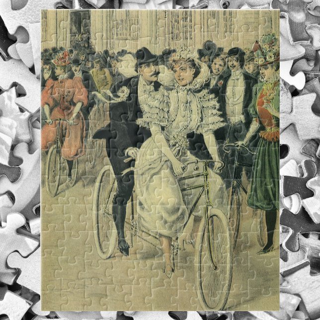 Victorian Wedding Bride and Groom Newlywed Bicycle Jigsaw Puzzle (Creator Uploaded)