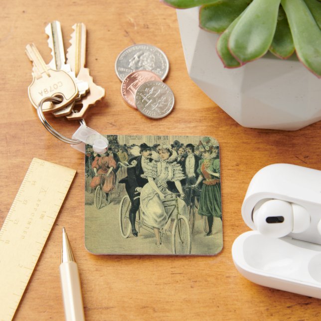 Victorian Wedding Bride and Groom Newlywed Bicycle Key Ring (Desk)