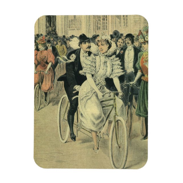 Victorian Wedding Bride and Groom Newlywed Bicycle Magnet (Vertical)