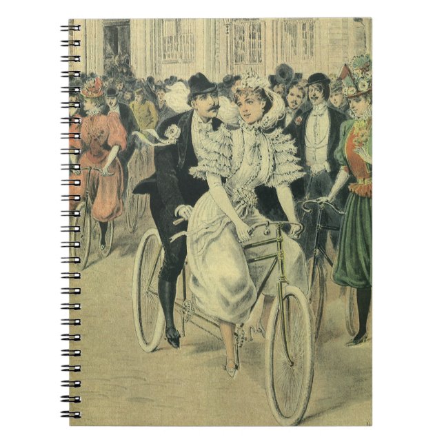 Victorian Wedding Bride and Groom Newlywed Bicycle Spiral Notebook (Front)