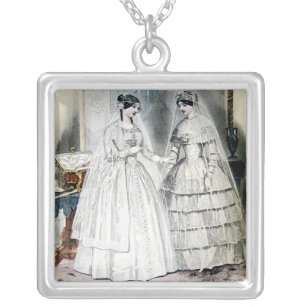 Victorian Wedding Dress Two Women Silver Plated Necklace