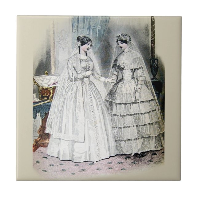 Victorian Wedding Dress Two Women Tile (Front)