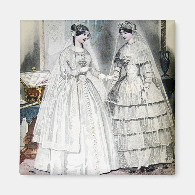 Victorian Wedding Dress Vintage Art Magnet (Front)