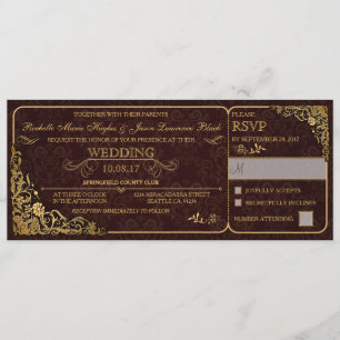 Victorian Wedding Ticket Invitation w/ RSVP