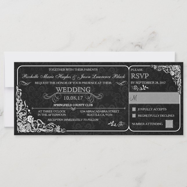 Victorian Wedding Ticket Invitation w/ RSVP (Front)