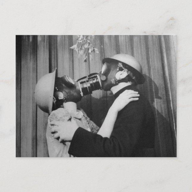 Victorian Weird Gas Mask Kissing Postcard (Front)
