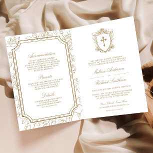 Victorian White and Gold Catholic QR Code Wedding Invitation