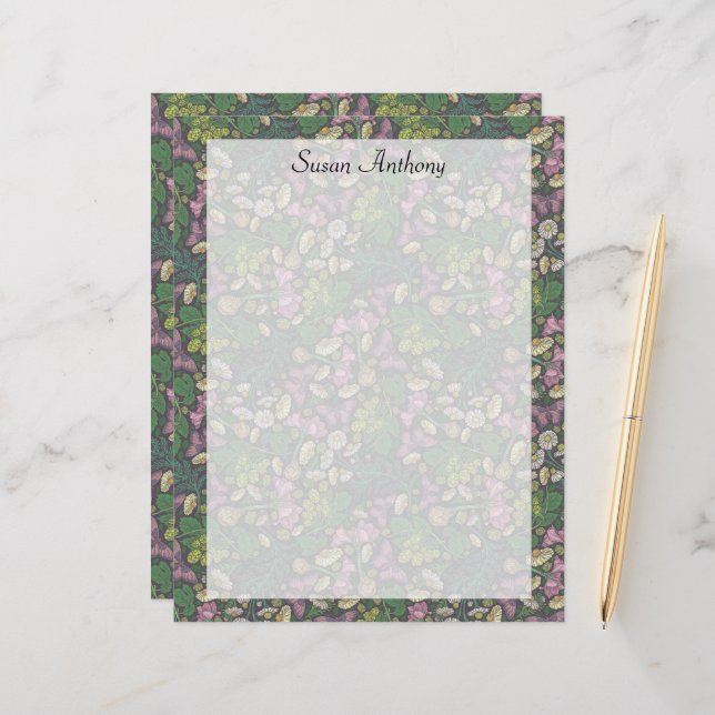 Victorian White Daisies Purple Butterflies Paper (Front/Back In Situ)