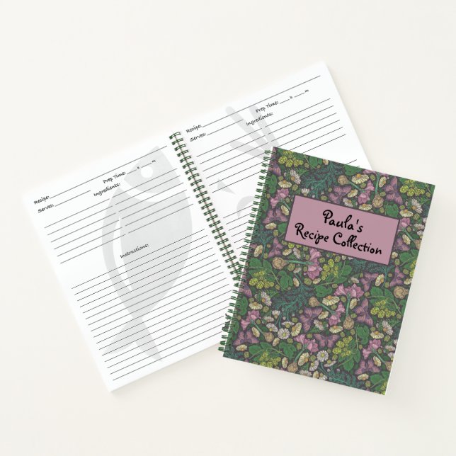 Victorian White Daisies Purple Butterflies Recipe Notebook (Inside)