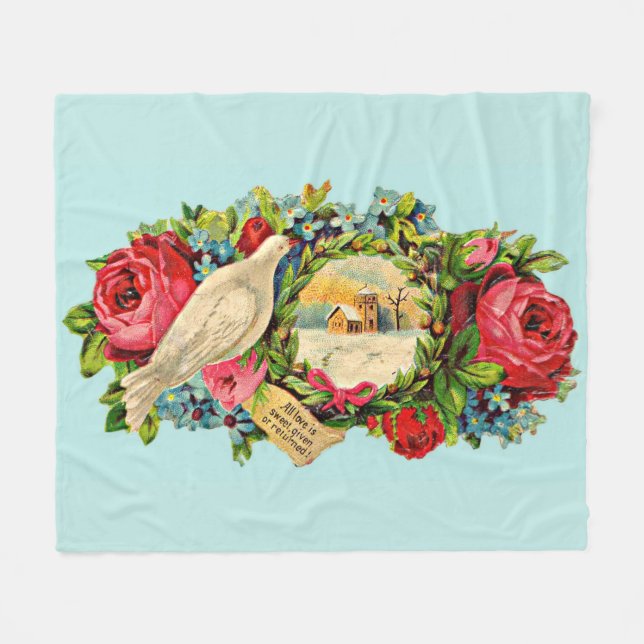 Victorian white dove and love message fleece blanket (Front (Horizontal))