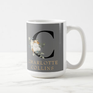 Victorian White Floral Gold Accents Monogram C Coffee Mug
