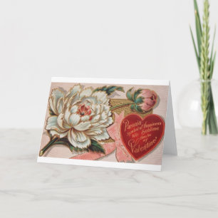 Victorian White Peonies Valentine's Day Card