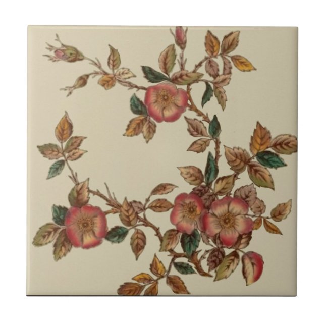 Victorian Wild Rose Transferware Repro Art Tile (Front)