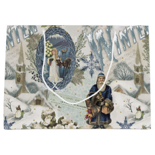 Victorian Winter Blues Vignette   Large Gift Bag