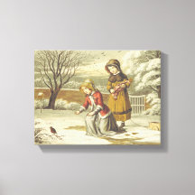Victorian Winter Children Feeding Robin (1853)
