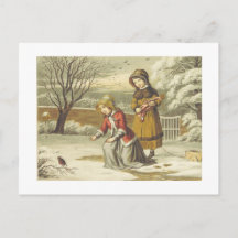 Victorian Winter Children Feeding Robin (1853)