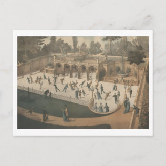 Victorian Winter Ice Skating Lithograph Holiday Postcard