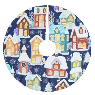 Victorian Winter Town: Christmas Pattern Brushed Polyester Tree Skirt