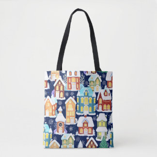 Victorian Winter Town: Christmas Pattern Tote Bag