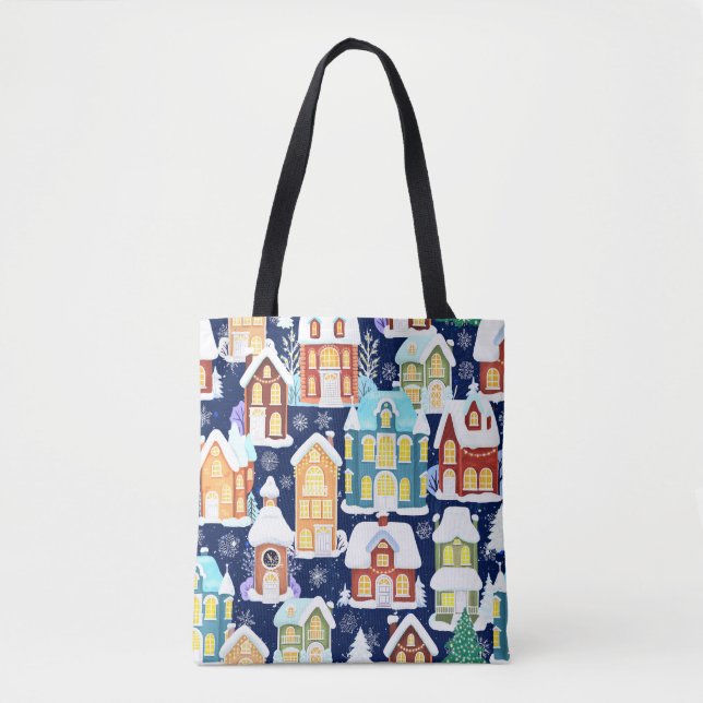 Victorian Winter Town: Christmas Pattern Tote Bag (Front)