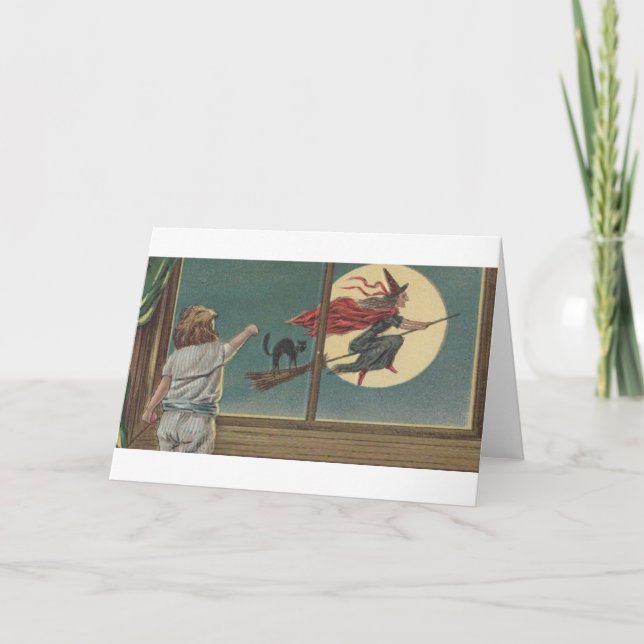 Victorian Witch Befana Halloween Greeting Card (Front)
