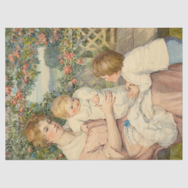 Victorian Woman and Children Decoupage Decoupaging Tissue Paper (Front)