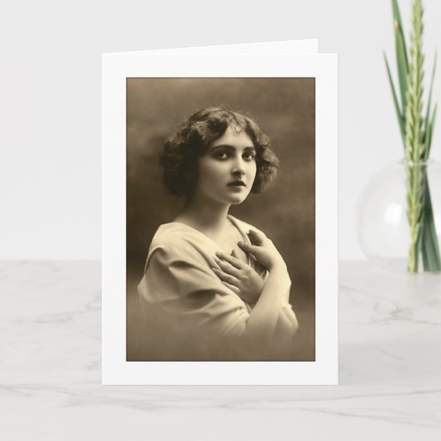 Victorian woman arms crossed card (Front)