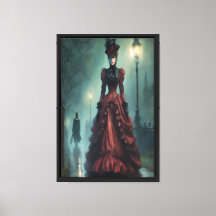 Victorian Woman at Night Framed Canvas Wall Art