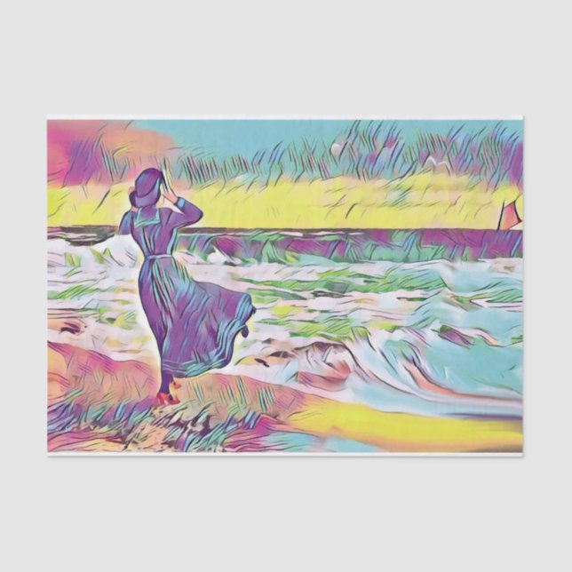 Victorian Woman at the Beach in a Pastel Profusion Tissue Paper (Front)