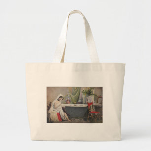Victorian woman bathing bath large tote bag