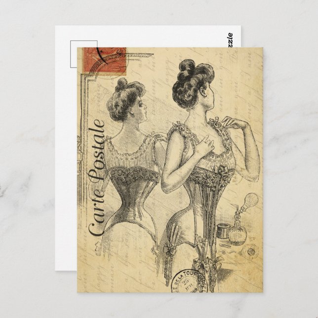 Victorian Woman Dressing in Corset Postcard (Front/Back)