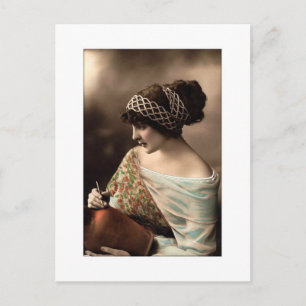 Victorian woman hair up in beads postcard