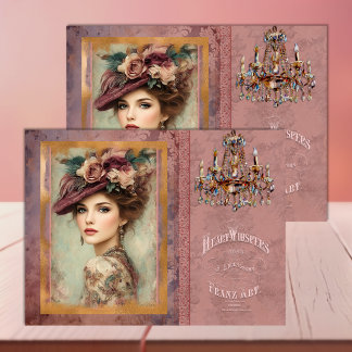 Victorian Woman in Dusty Rose & Burgundy Decoupage Tissue Paper