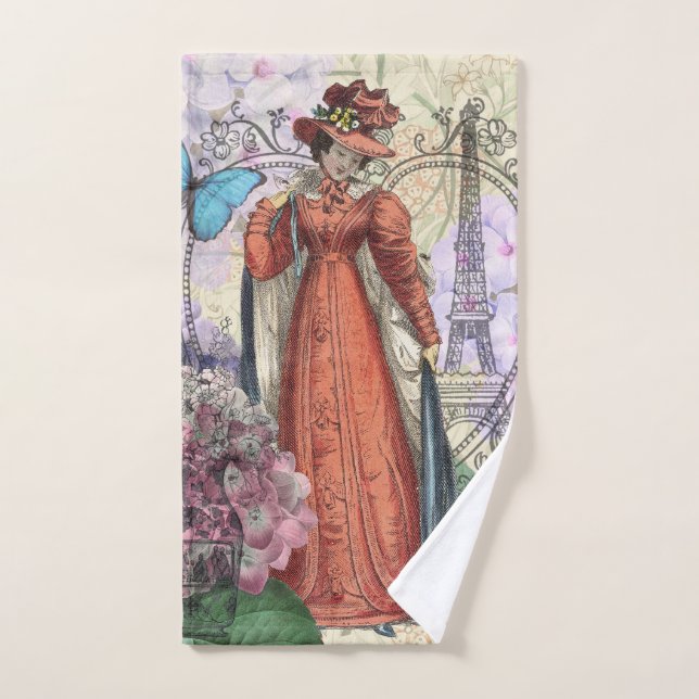 Victorian Woman in Red Colourful Fashion Bath Towel Set (Hand Towel)