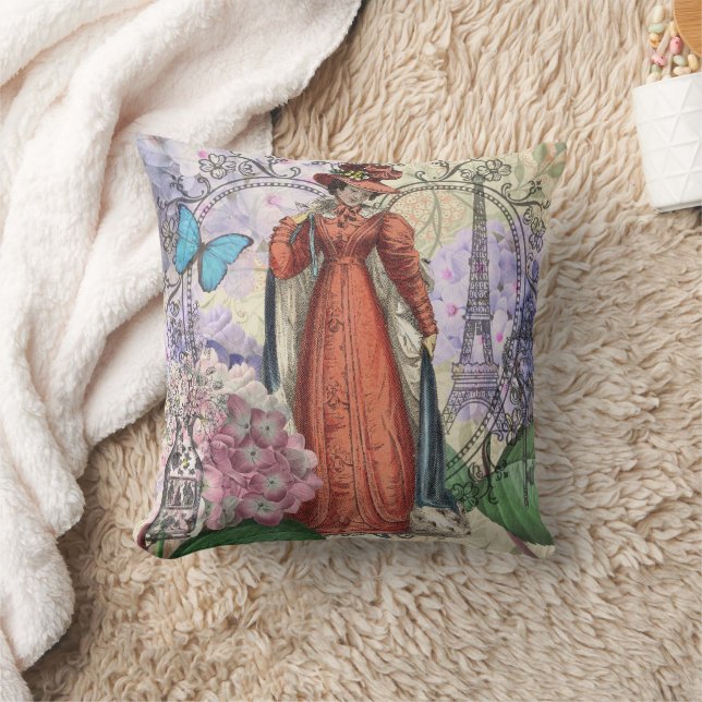 Victorian Woman in Red Colourful Fashion Cushion (Blanket)