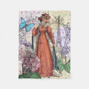 Victorian Woman in Red Colourful Fashion Fleece Blanket