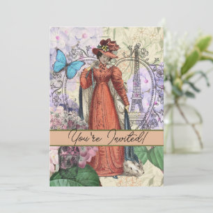 Victorian Woman in Red Colourful Fashion Invitation