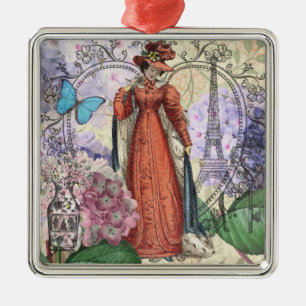 Victorian Woman in Red Colourful Fashion Metal Tree Decoration