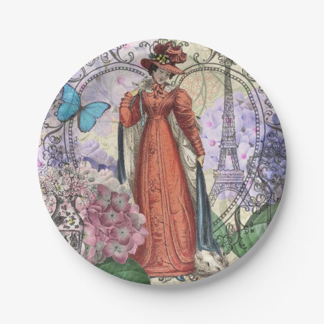 Victorian Woman in Red Colourful Fashion Paper Plate (Front)