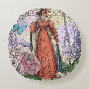 Victorian Woman in Red Colourful Fashion Round Cushion