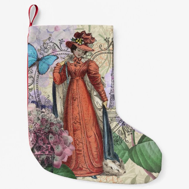 Victorian Woman in Red Colourful Fashion Small Christmas Stocking (Front)