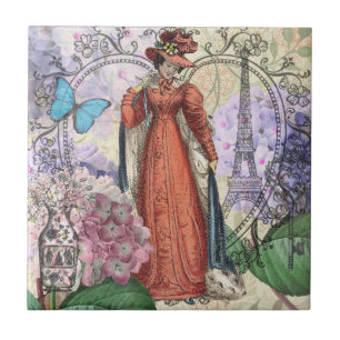Victorian Woman in Red Colourful Fashion Tile