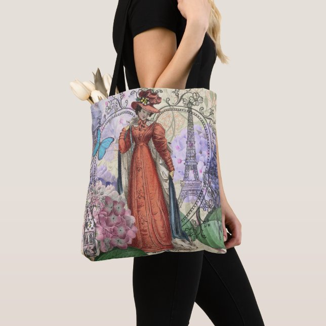 Victorian Woman in Red Colourful Fashion Tote Bag (Close Up)