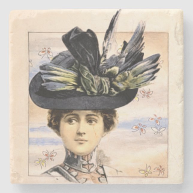 Victorian Woman on Japanese Paper Stone Coaster (Front)