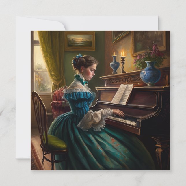 Victorian woman playing piano invitation (Front)