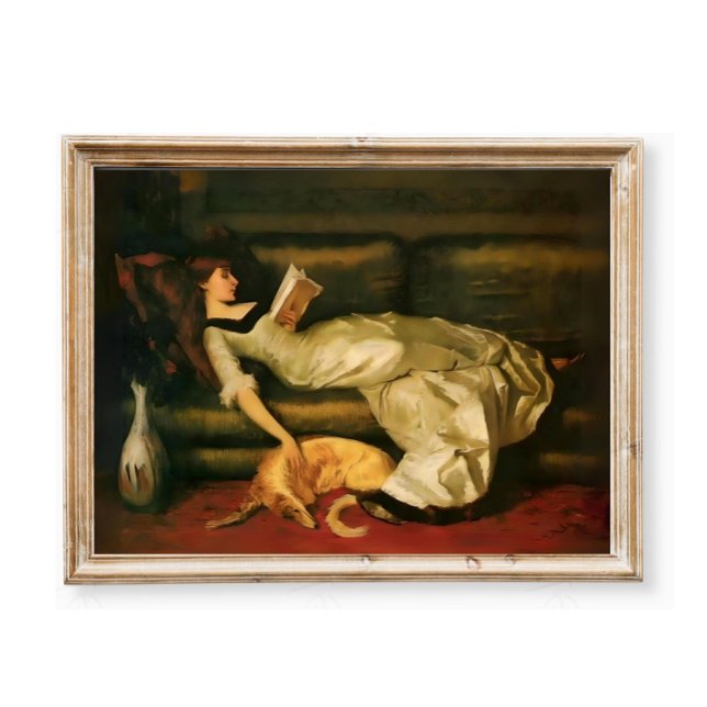Victorian Woman Reading With Dog, Neutral Tones Poster (Creator Uploaded)